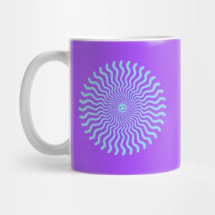 Sun ray with a smile, in blue.  Mug